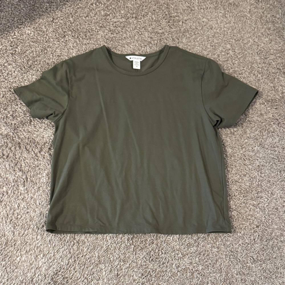 Athleta Women’s Olive Green Cropped Top Blouse T-Shirt